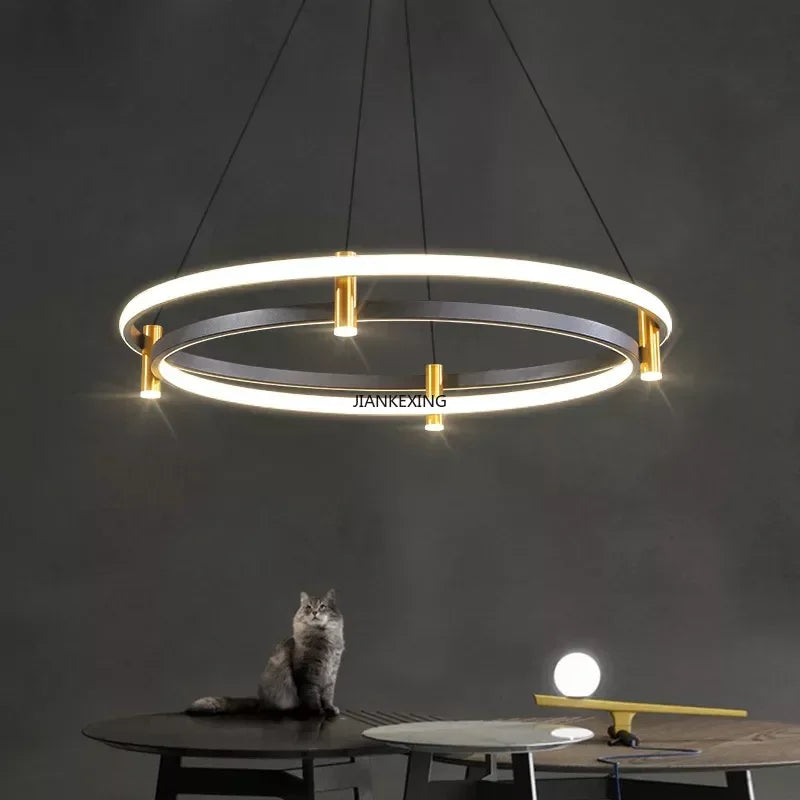 Afralia™ Black Ring LED Pendant Chandelier for Table Dining Living Kitchen Island Lighting