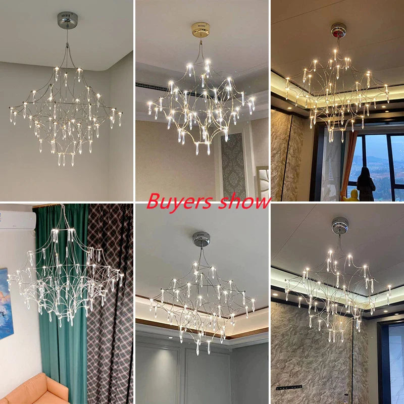 Afralia™ Starry Rain Crystal Chandelier: Luxury LED Lighting Decor for High Floors