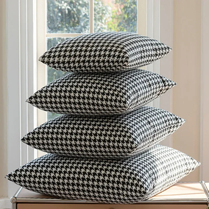 Afralia™ Classic Houndstooth Pillow Cover Square Weave for Modern Chic Home Décor
