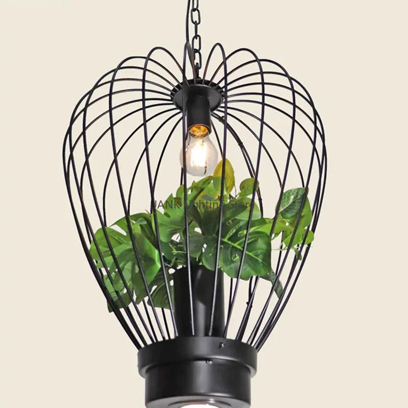 Afralia™ Industrial Style Planting Birdcage Chandelier Pendant Lamp