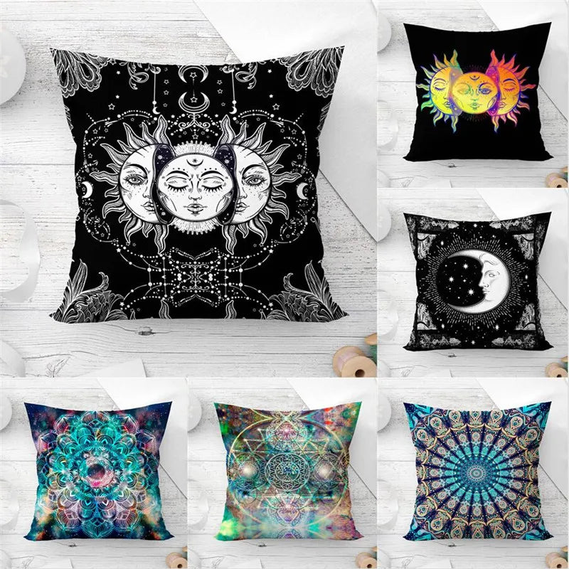 Afralia™ Mandala Flower Sun Moon Pillowcase Sofa Cushion Covers Home Decor Polyester