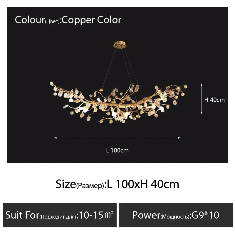 Afralia™ Copper Nordic LED Branch Crystal Chandelier - Modern Home Decoration Lighting Fixtures