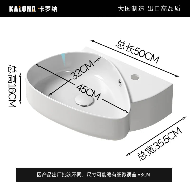 Afralia™ Small Ceramic Wall Mounted Wash Basin White Bathroom Basin 500x355x160mm