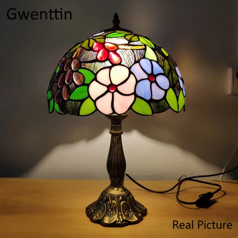 Afralia™ Tiffany Style Stained Glass Led Table Lamp