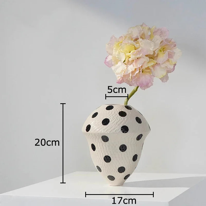 Afralia™ Black Polka Dot Ceramic Vase for Table Flower Arrangement and Room Decor