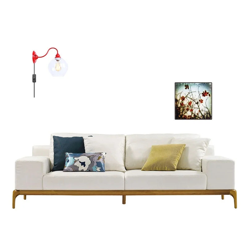 Afralia™ Red Vintage LED Wall Lamp Glass Ball Industrial Loft Bedroom Mirror Light