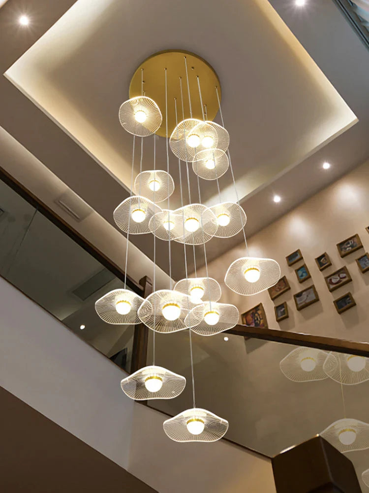 Afralia™ Gold Acrylic Chandeliers LED Pendant Lamp Modern Staircase Living Room Lighting