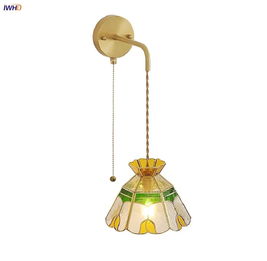 Afralia™ Glass Wall Lamp with Pull Chain Switch and Adjustable LED Light