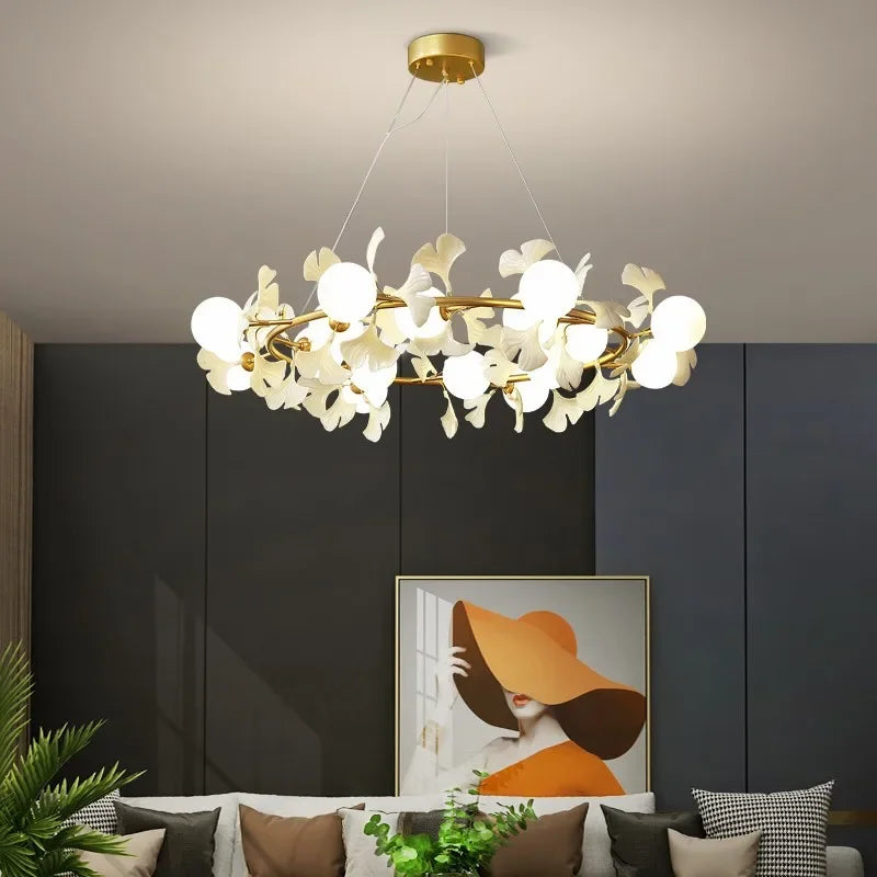 Afralia™ Gingko Leaf Branch LED Ceiling Chandelier for Modern Living Room and Bedroom