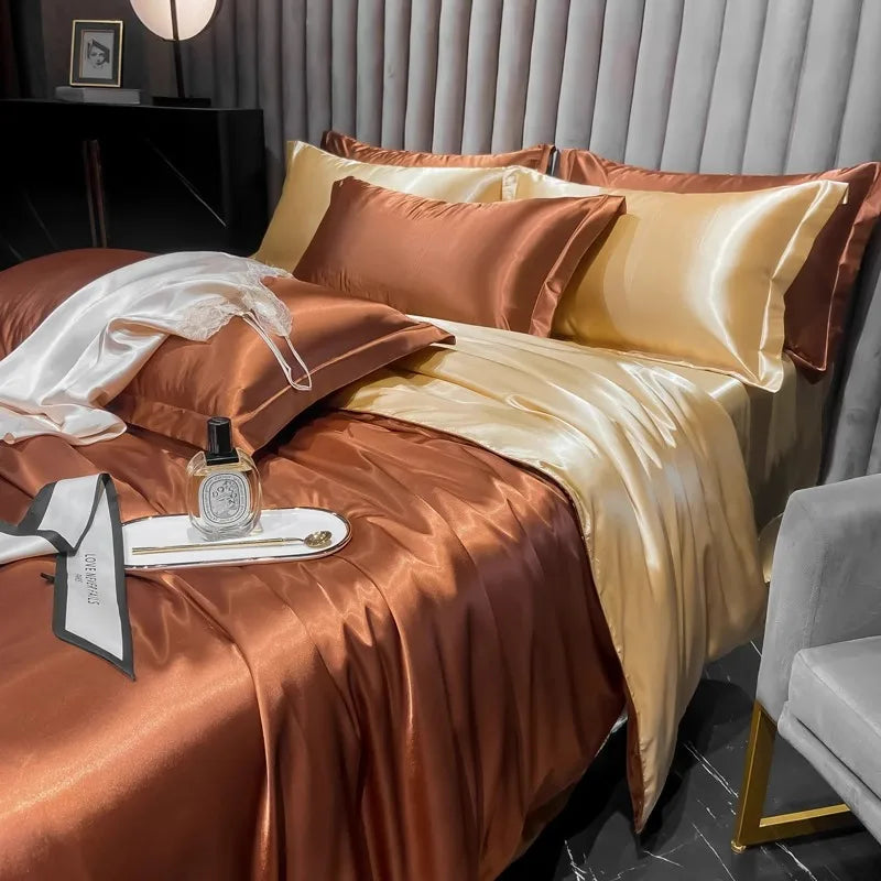 Afralia™ Silk Bedding Set: Mulberry Silk Duvet Set with Fitted Sheet, King or Queen Size