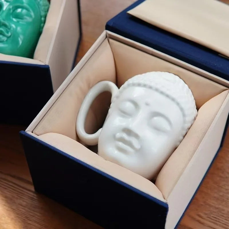 Afralia™ Buddha Sculpture Ceramic Coffee Cup with Covered Handle - Character Portrait Mug