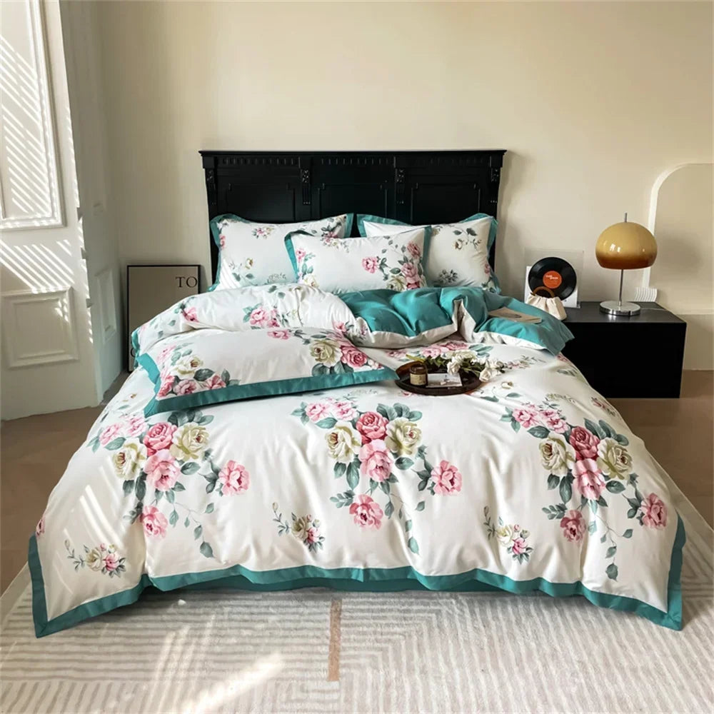 Afralia™ Yellow Lemon Fruit Satin Egyptian Cotton Duvet Cover Set - Queen King Size