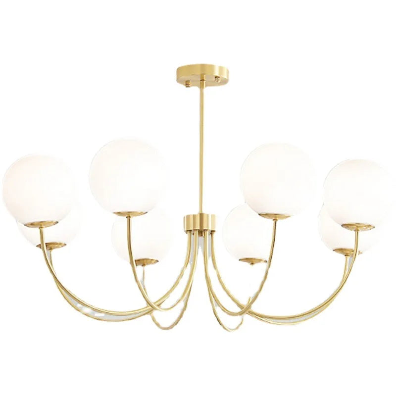 Afralia™ Modern White Glass Chandelier Living Room Bedroom Dining Lamp Gold Black Metal