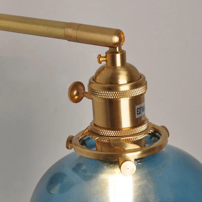 Afralia™ Vintage Blue Glass LED Wall Lamp, Pull Chain Switch, Stair Light Fixtures