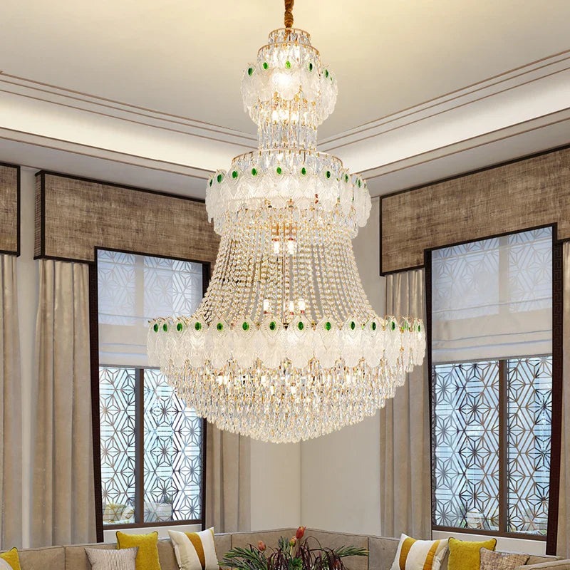 Afralia™ Luxury Crystal Duplex Chandelier for Living Room Stairwell - Zhongshan Lamp