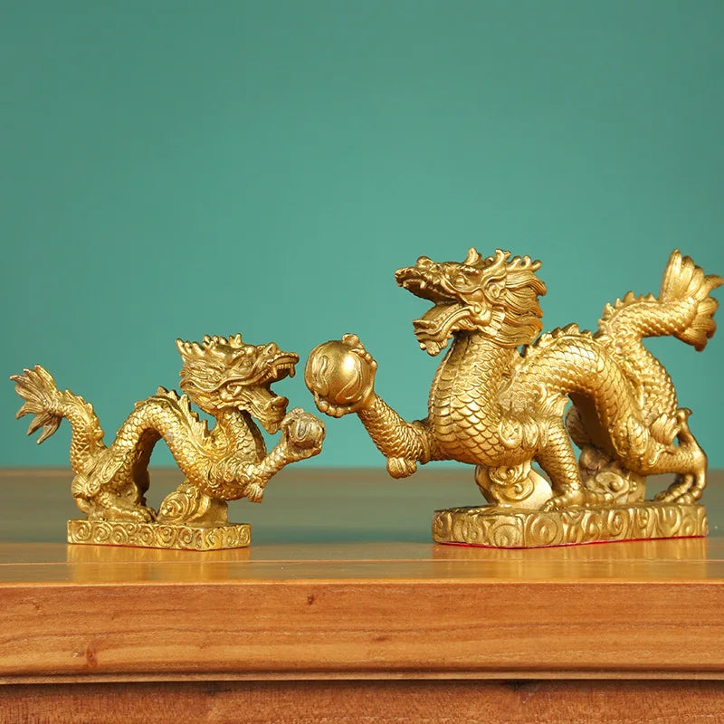 Afralia™ Dragon Phoenix Zodiac Ornaments Pure Copper Decor Mascot Home Accessories
