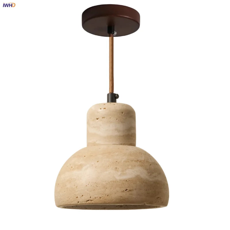 Afralia™ Yellow Travertine Stone LED Pendant Lamp for Kitchen, Living Room, Bedroom