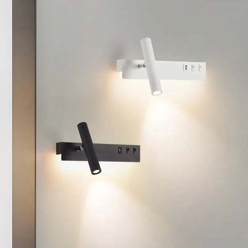 Afralia™ Nordic Modern LED Wall Lamp with Switch USB, Rotatable Spotlight