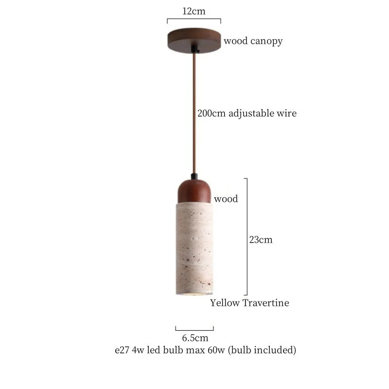 Afralia™ LED Pendant Lamp Yellow Travertine Wood Nordic Minimalism Hanging Light