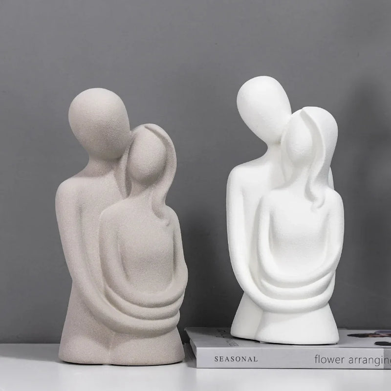 Modern Ceramic Embrace Couple Sculpture by Afralia™ - Frosted Abstract Lover Bust Statues