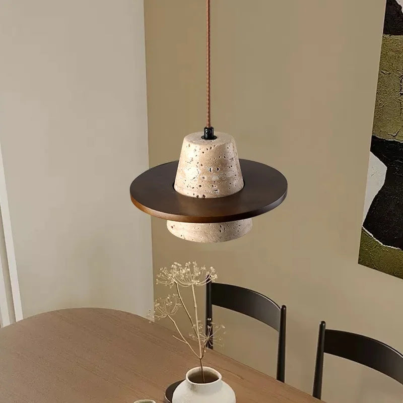 Afralia™ Yellow Travertine LED Hanging Lamp for Home, Cafe, and Bedroom Decor
