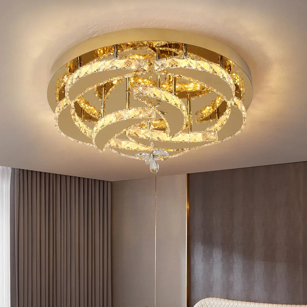 Afralia™ Crystal Drop Chandelier Ceiling Light with RC Dimming for Modern Home Decor