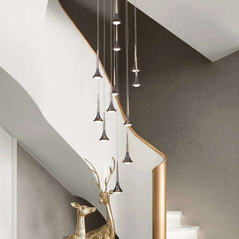 Afralia™ Modern Horn Chandelier Spiral Attic Long Chandelier for Villa Stair Living Room