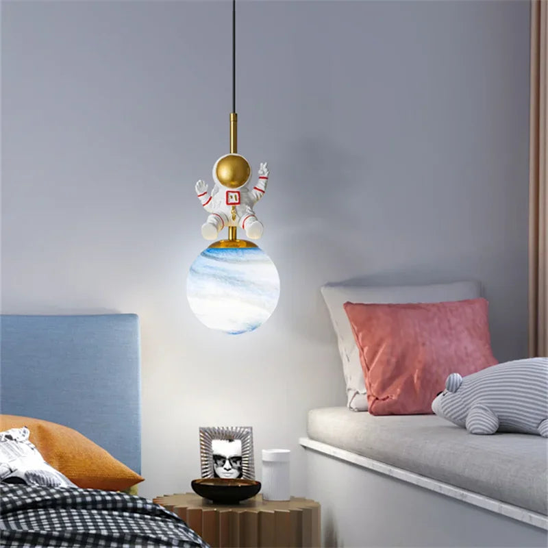 Afralia™ Astronaut Chandelier: Personalized Children's Room Decor Lighting for Warm Atmosphere