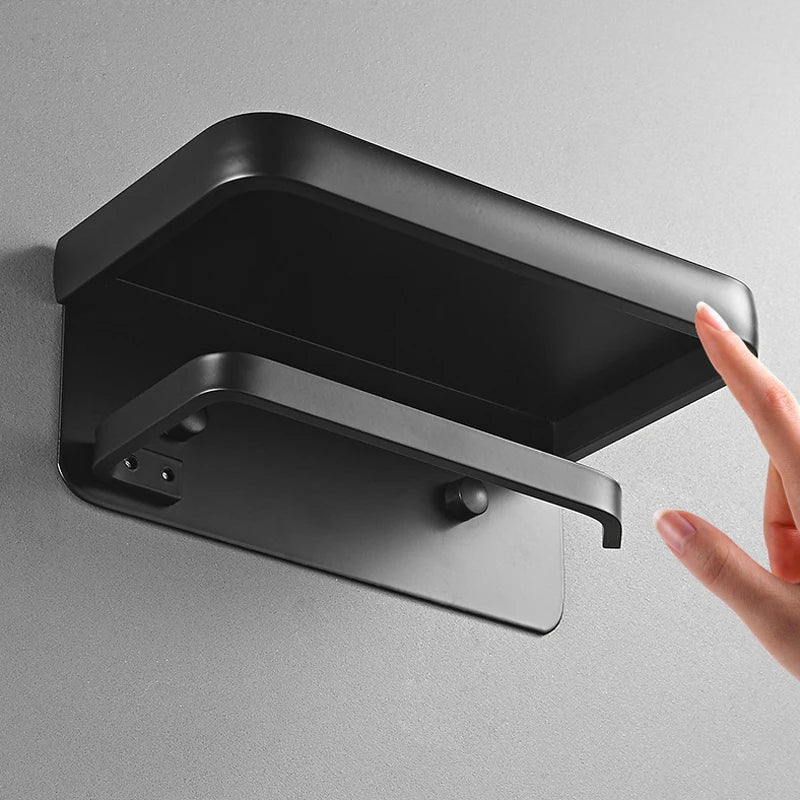 Afralia™ Wall Mount Toilet Paper Holder with Phone Shelf, Black