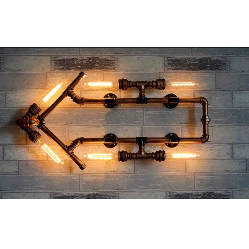 Afralia™ Industrial Water Pipe Wall Lights Iron Rust Retro Wall Sconce Vintage Home Lighting Fixtures