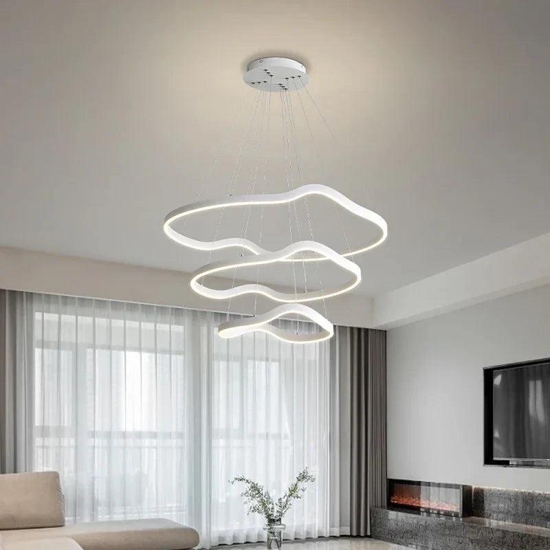 Afralia™ Modern Curve Ring LED Pendant Chandelier for Living Dining Bedroom