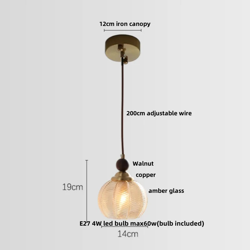 Afralia™ Amber Glass LED Pendant Light - Modern Nordic Design with Iron Base