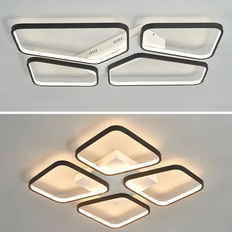 Afralia™ Black LED Chandelier Ceiling Light Remote Control Fixture for Living Room, Bedroom & Kitchen