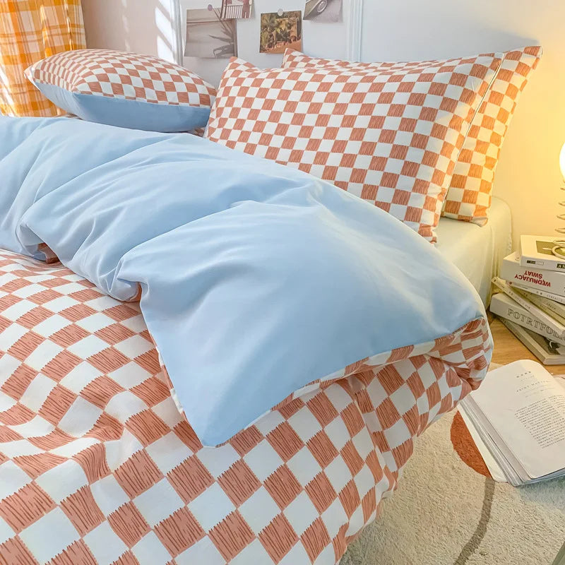 Afralia™ Nordic Checkerboard Pattern Washed Cotton Bedding Set for All-Season Comfort