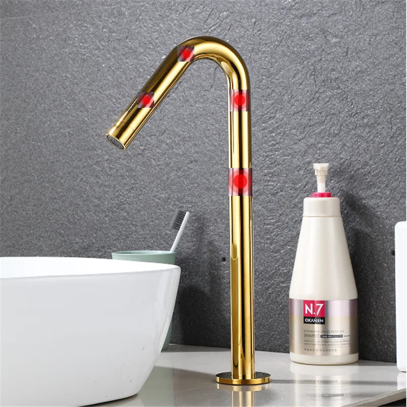 Afralia™ Touch Sensor Gold Bathroom Faucet Mixer Crane, Automatic Basin Tap