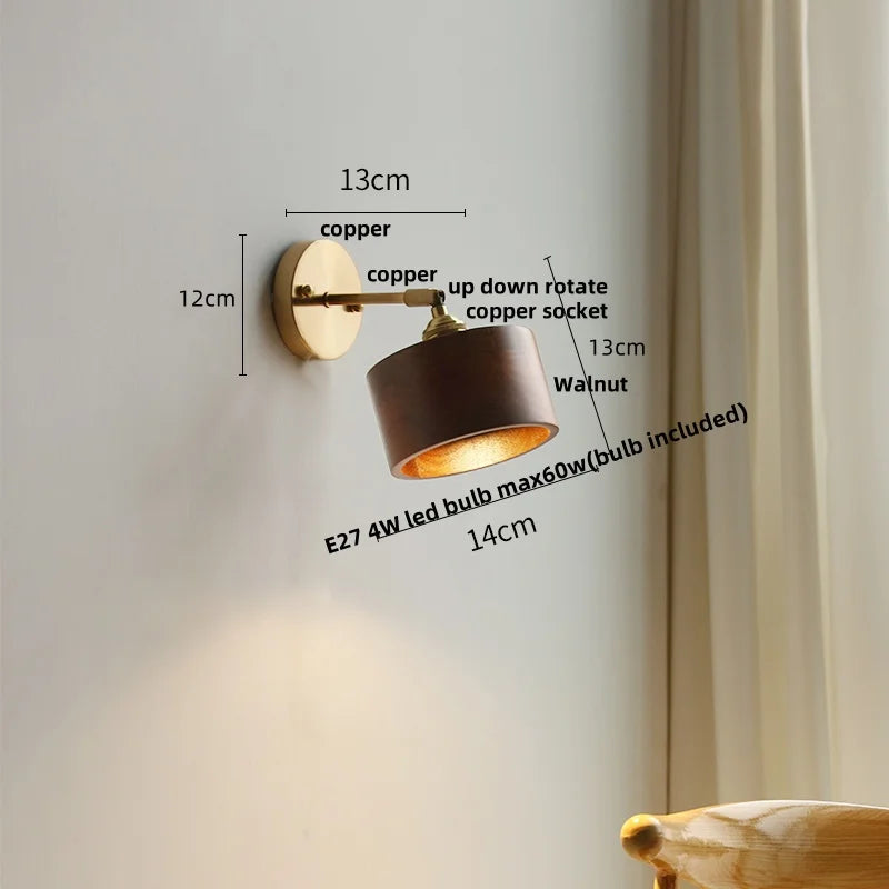 Afralia™ Walnut Wood LED Wall Lamp Sconce Rotatable Up Down Pull Chain Switch Canopy