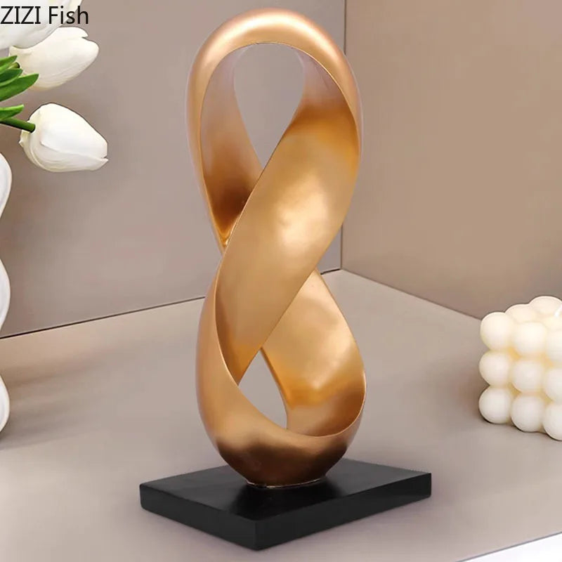 Afralia™ Golden Knot Sculpture Desk Ornament Minimalist Abstract Room Decor