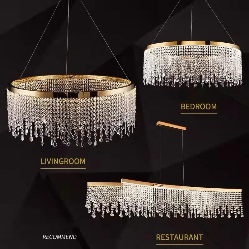 Afralia™ Modern Crystal Chandelier Pendant Light Luster LED Fixture for Home Living Dining Room