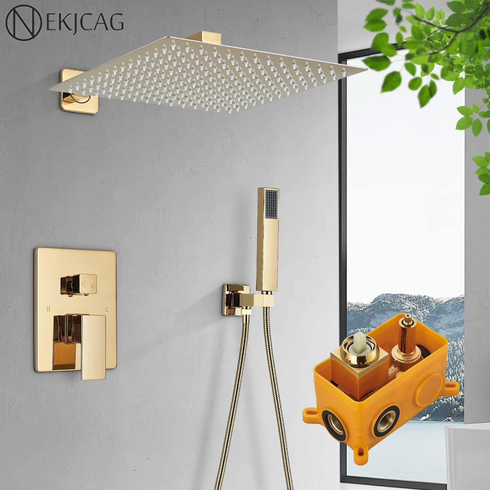 Afralia™ Luxury Golden Shower Faucet Set with Rainfall Top spray and Wall Mount Mixer Tap