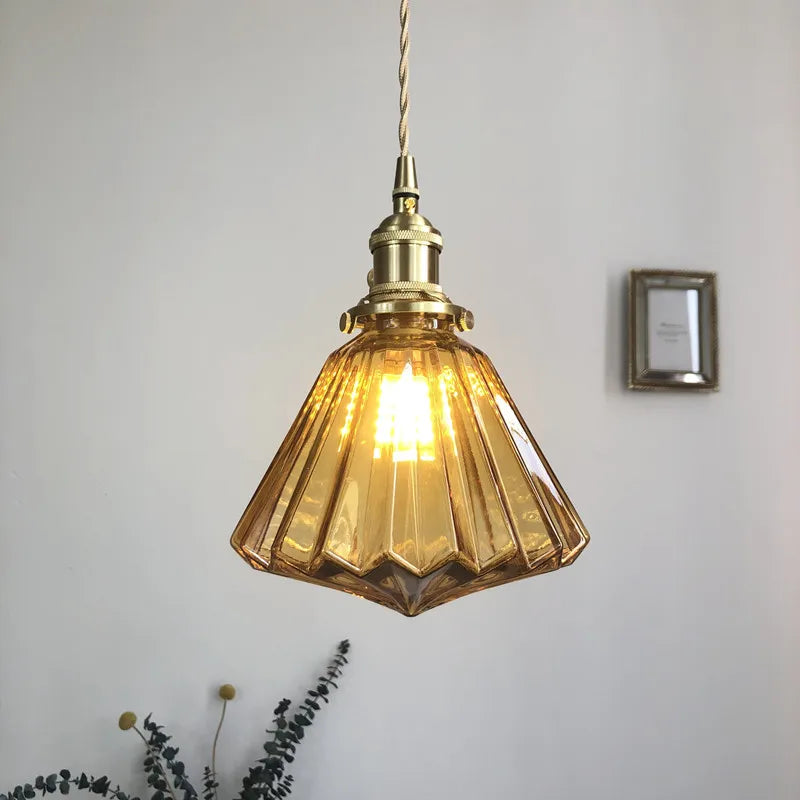 Afralia™ Diamond Amber Glass LED Pendant Lights - Nordic Modern Hanging Lamp