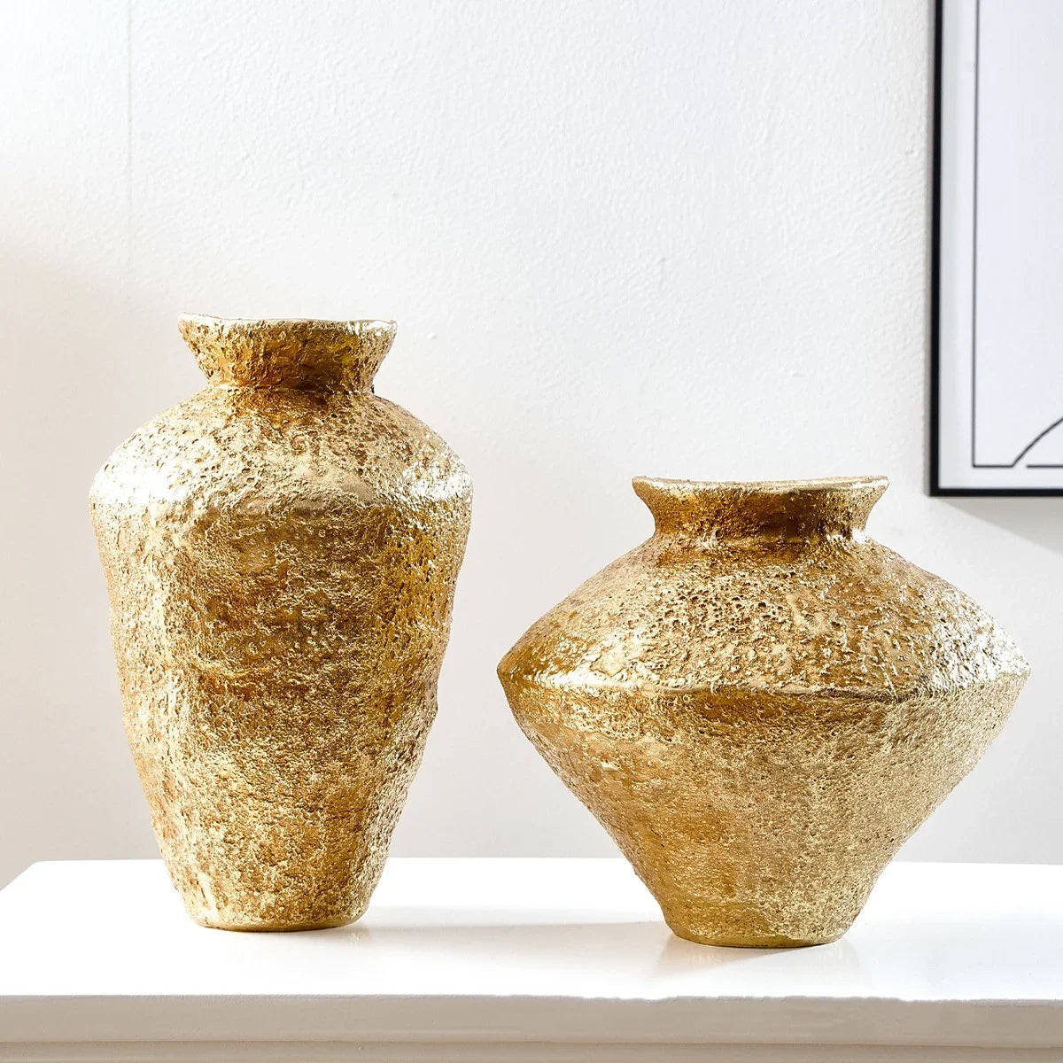 Afralia™ Golden Vase Resin Handicraft Flower Arrangement Home Decor Bouquet Accent