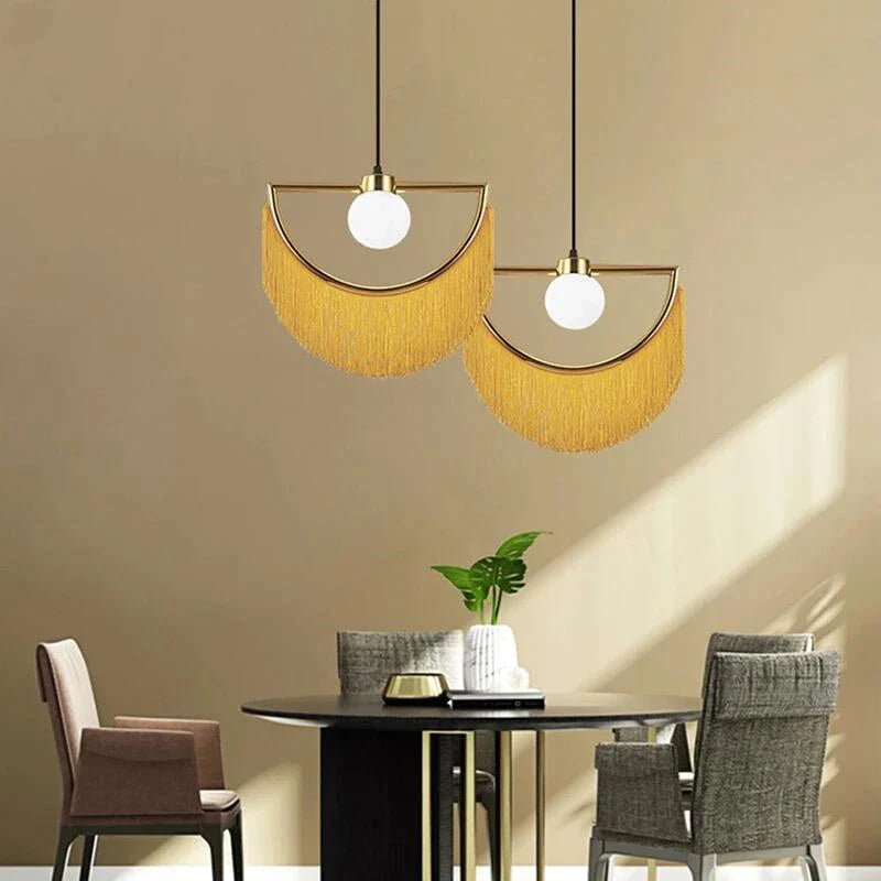 Afralia™ Eyelash Style LED Tassel Pendant Lamp for Bedroom and Living Room