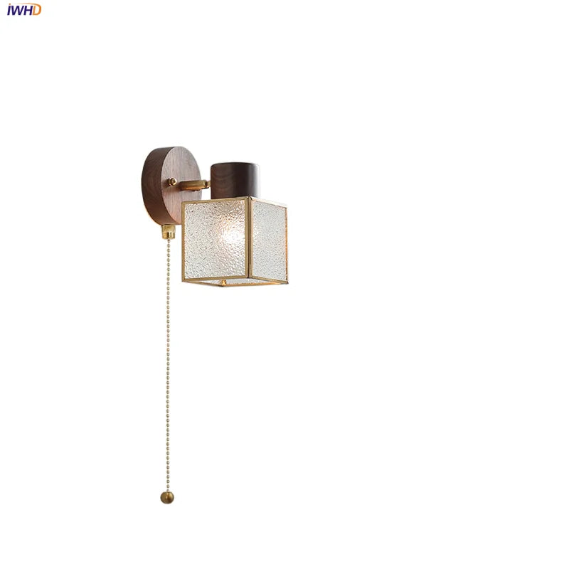 Afralia™ LED Glass & Wood Wall Lamp | Modern Nordic Design, Pull Chain, Rotate Function
