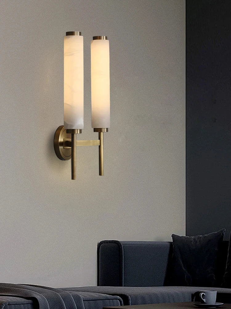 Afralia™ Modern Bronze Brass Wall Lamp with Natural Marble for Living Room & Dining Room