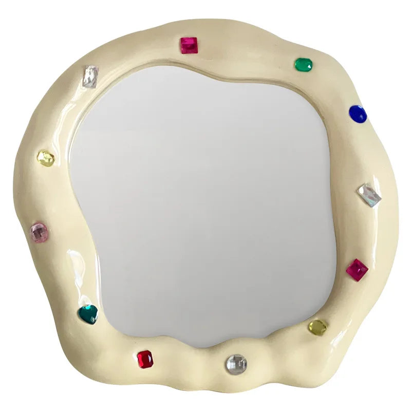 Afralia™ Irregular Edge Ceramic Makeup Mirror - Colored Stone Design - Home Decor