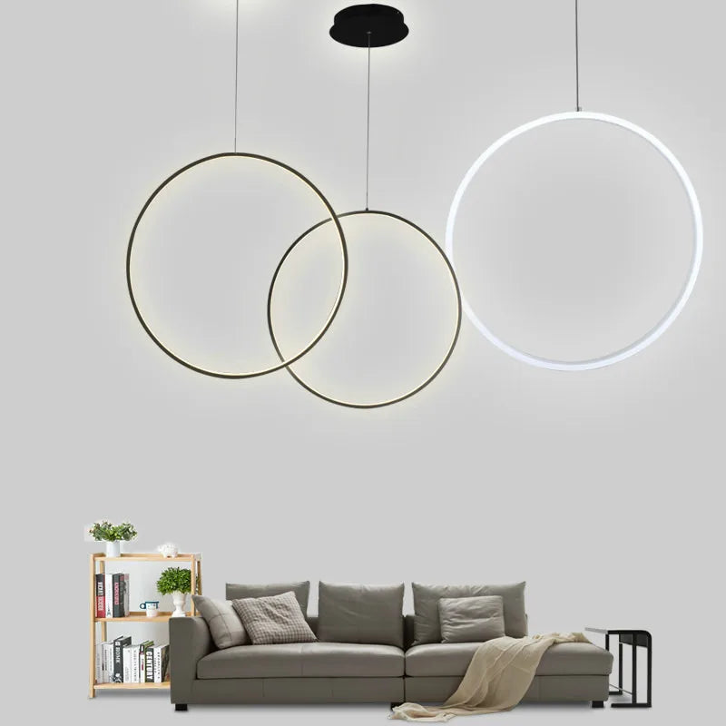 Afralia™ LED Ring Chandelier: Minimalist Black Circle Pendant Light for Living Room Lighting