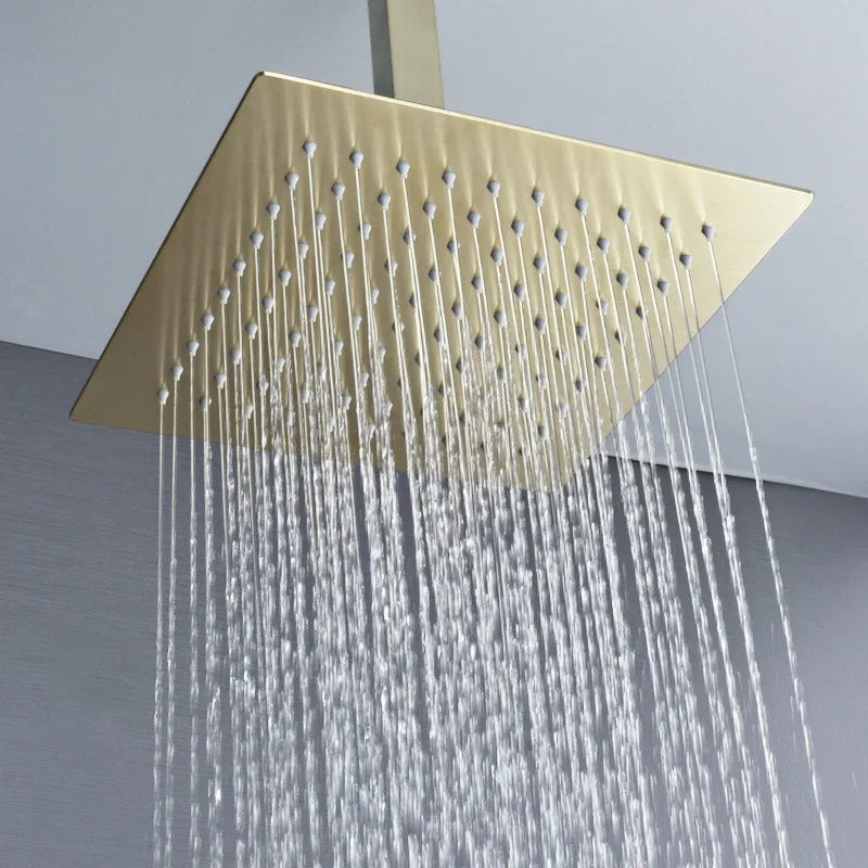 Afralia™ Brushed Gold In-Wall Shower Set with Rainfall Shower Head 8-12"