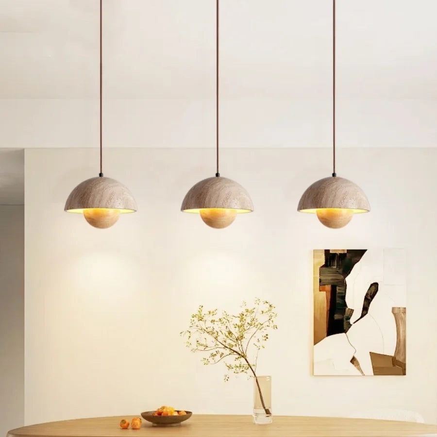 Afralia™ Wabi Sabi LED Pendant Lamp Wood Yellow Stone Modern Hanging Lights