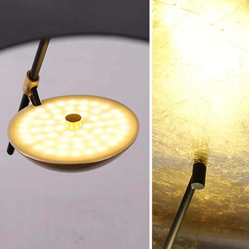 Afralia™ Lederam Manta Pendant: Industrial Black & Gold Ceiling Light with Lotus Leaf Design