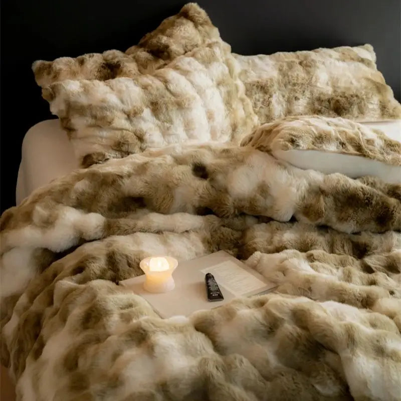 Afralia™ Luxe Faux Fur & Velvet Patchwork Bedding Set - Duvet, Sheet & Pillowcases